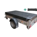 Kleine aanhanger volledig afgedekt met Xstrong Pro 300 zwart afdekzeil, duurzaam waterdicht aanhangerzeil inclusief elastisch span koord