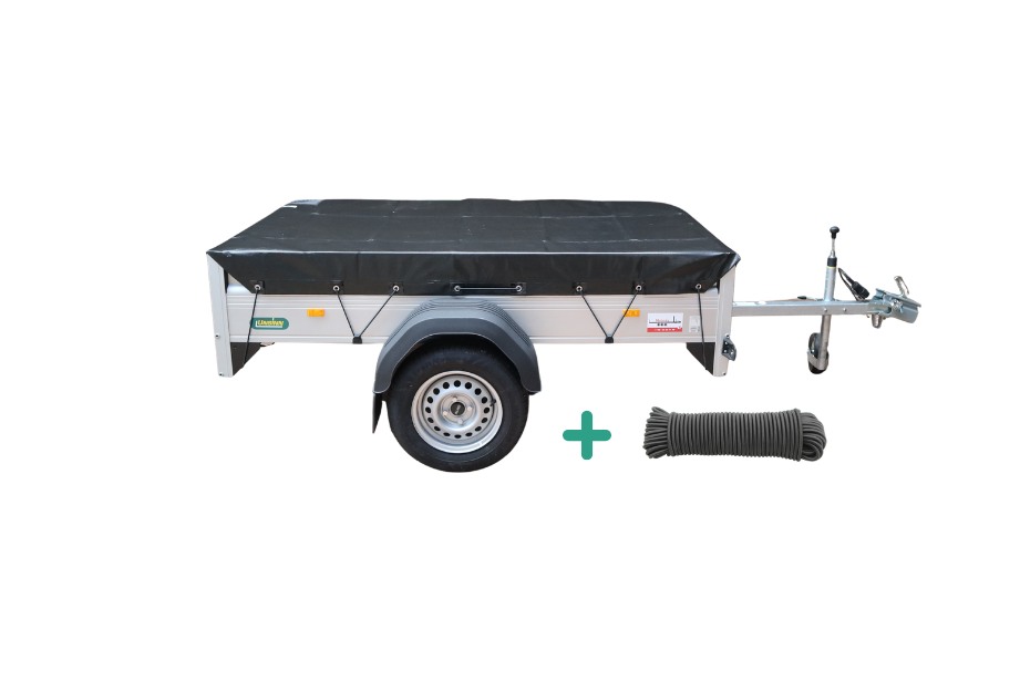 Aanhanger afdekzeil zwart Xstrong Pro 300 voor kleine aanhanger, waterdicht zeil met elastisch koord en RVS ogen strak bevestigd aan zijkant